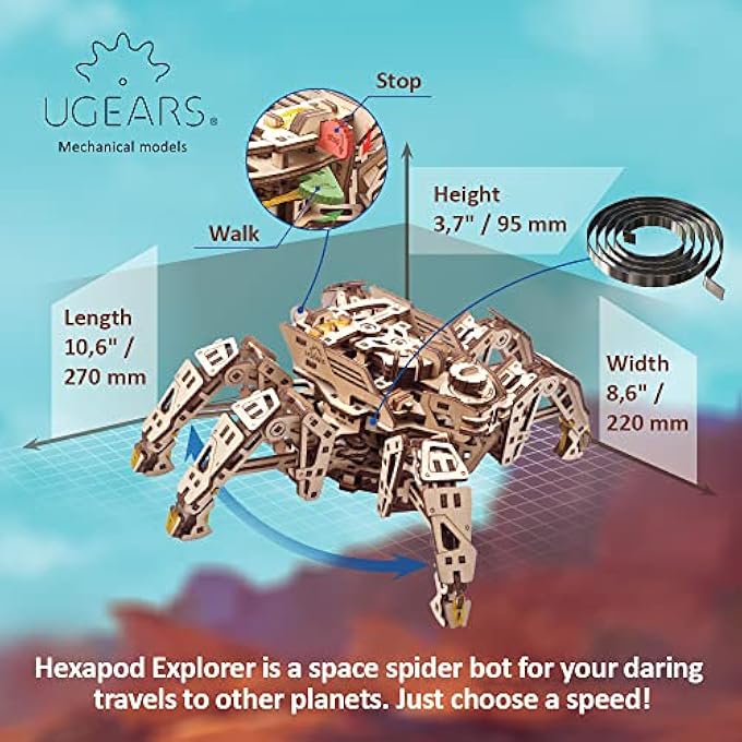 HEXAPOD EXPLORER 3D PUZZLE - FATHER'S DAY GIFT - MODEL KITS FOR ADULTS WITH POWERFUL SPRING MOTOR - 3D WOODEN PUZZLES 3D PUZZLES, WOODEN ROBOT RUNS UP TO 3 M - Image 4